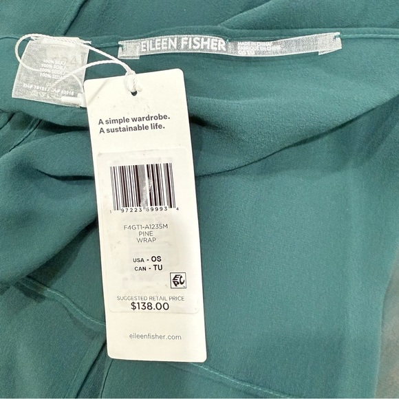 Eileen Fisher Pine Sheer Silk Georgette Chiffon Wrap One Size $138 NWT Green - Picture 14 of 15
